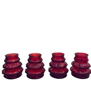 Glass Christmas Tree Shot Glasses Set of 4 Holiday Red New